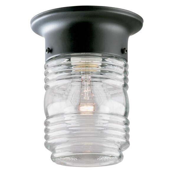Westinghouse One-Light Outdoor Flush-Mount Ceiling Fixture Matte Blk Stl Clr Gls 6691900 - main